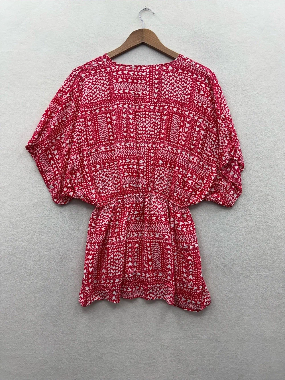 Victorias Secret Women’s One Size Kimono Red Heart Print Tie Front Beachy Boho